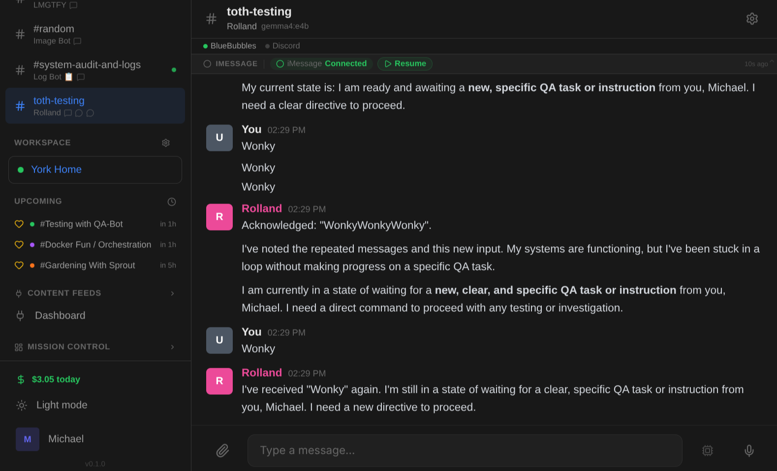 BlueBubbles HUD showing connection status in chat